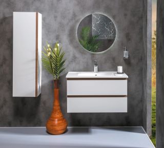 Тумба под раковину Armadi Art Capolda 85см белый + ручка дерево 849-085-WW